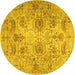 Round Machine Washable Persian Yellow Traditional Rug, wshtr2946yw