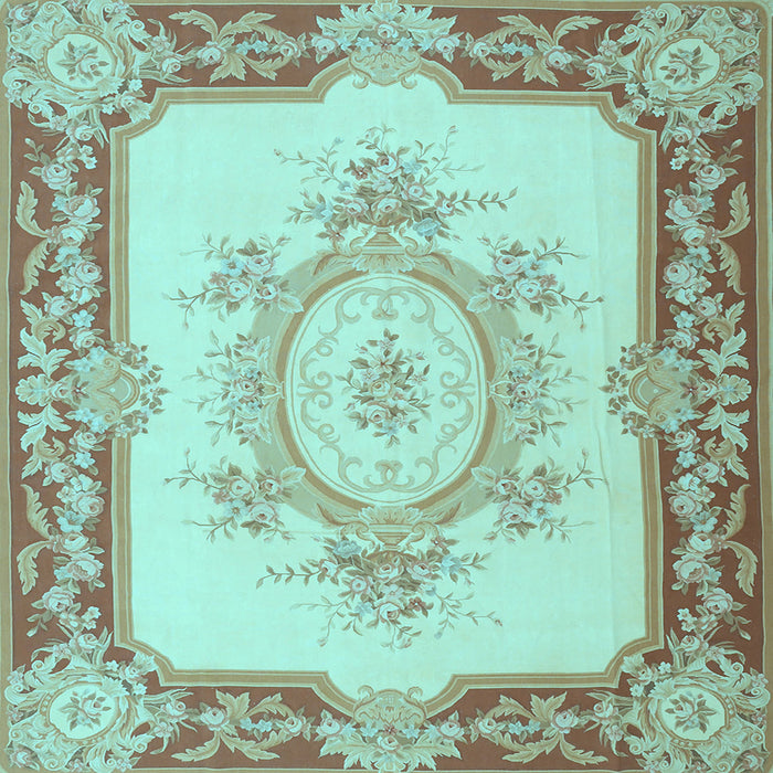 Square Machine Washable Medallion Light Blue French Rug, wshtr2947lblu