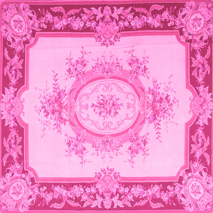Square Machine Washable Medallion Pink French Rug, wshtr2947pnk