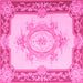 Square Machine Washable Medallion Pink French Rug, wshtr2947pnk