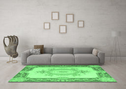 Machine Washable Medallion Emerald Green French Area Rugs in a Living Room,, wshtr2947emgrn