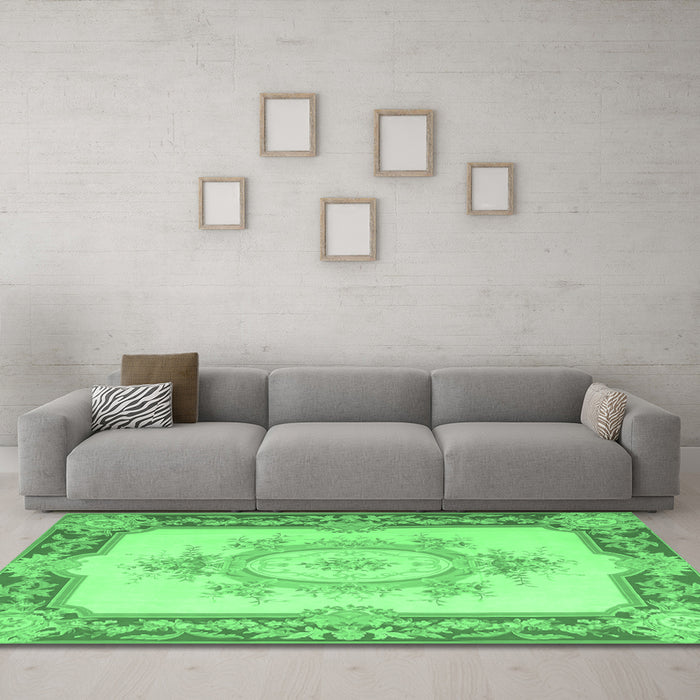 Machine Washable Medallion Emerald Green French Area Rugs in a Living Room,, wshtr2947emgrn