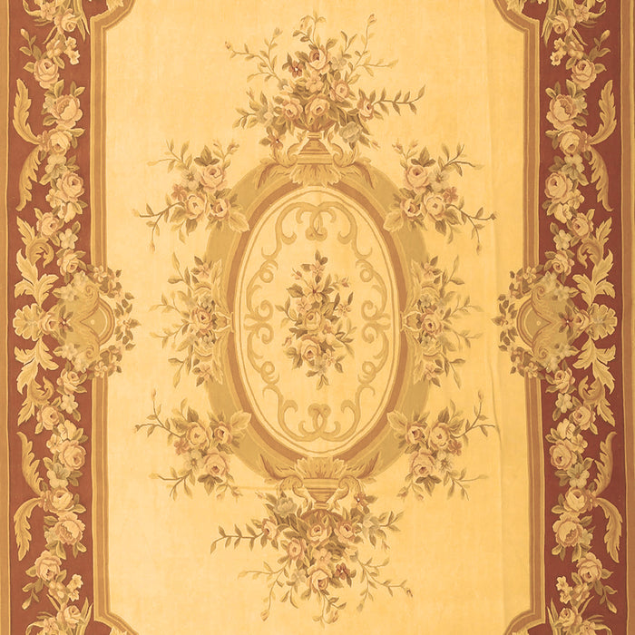 Machine Washable Medallion Brown French Rug, wshtr2947brn