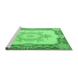 Sideview of Machine Washable Medallion Emerald Green French Area Rugs, wshtr2947emgrn