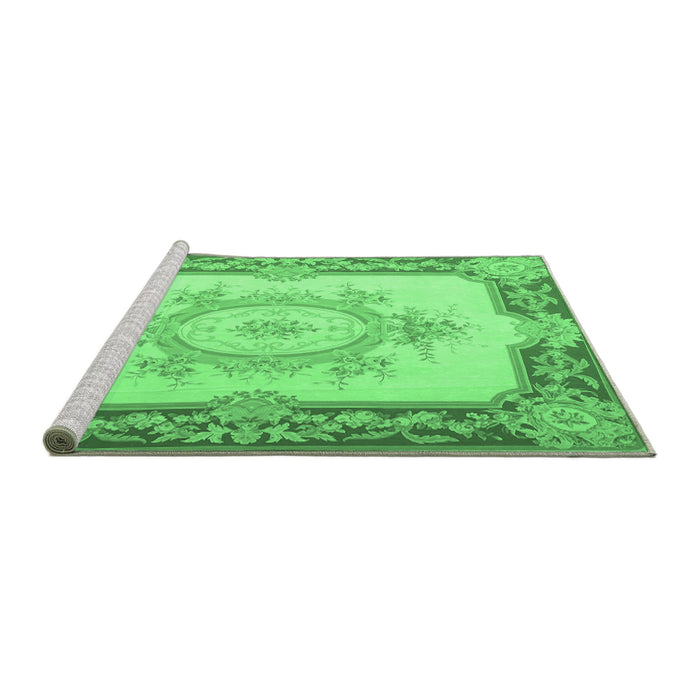 Sideview of Machine Washable Medallion Emerald Green French Area Rugs, wshtr2947emgrn
