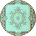 Round Machine Washable Medallion Light Blue French Rug, wshtr2947lblu