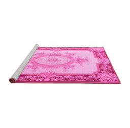 Sideview of Machine Washable Medallion Pink French Rug, wshtr2947pnk