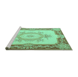 Sideview of Machine Washable Medallion Turquoise French Area Rugs, wshtr2947turq
