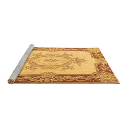 Sideview of Machine Washable Medallion Brown French Rug, wshtr2947brn