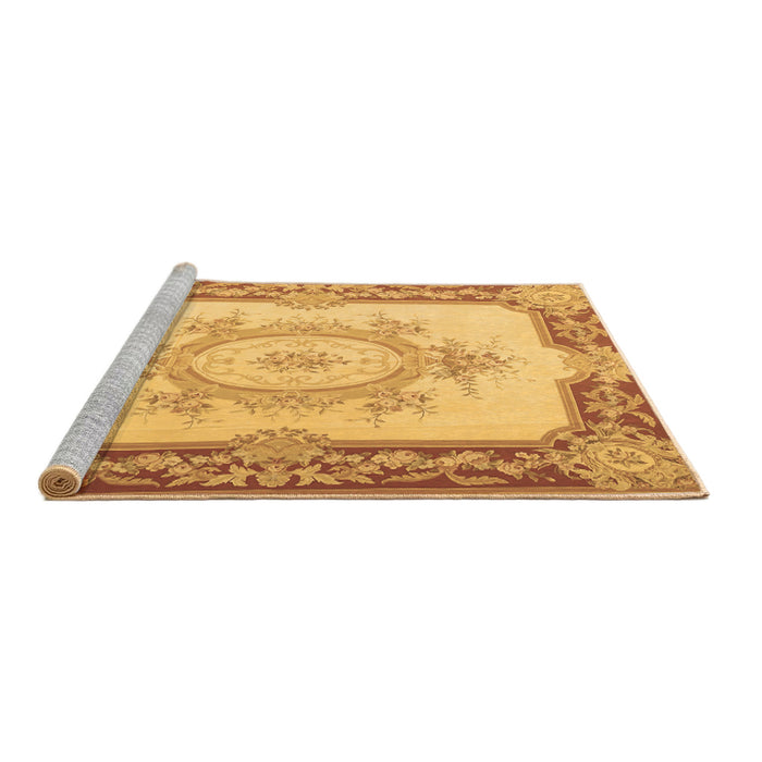 Sideview of Machine Washable Medallion Brown French Rug, wshtr2947brn