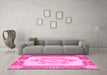 Machine Washable Medallion Pink French Rug in a Living Room, wshtr2947pnk