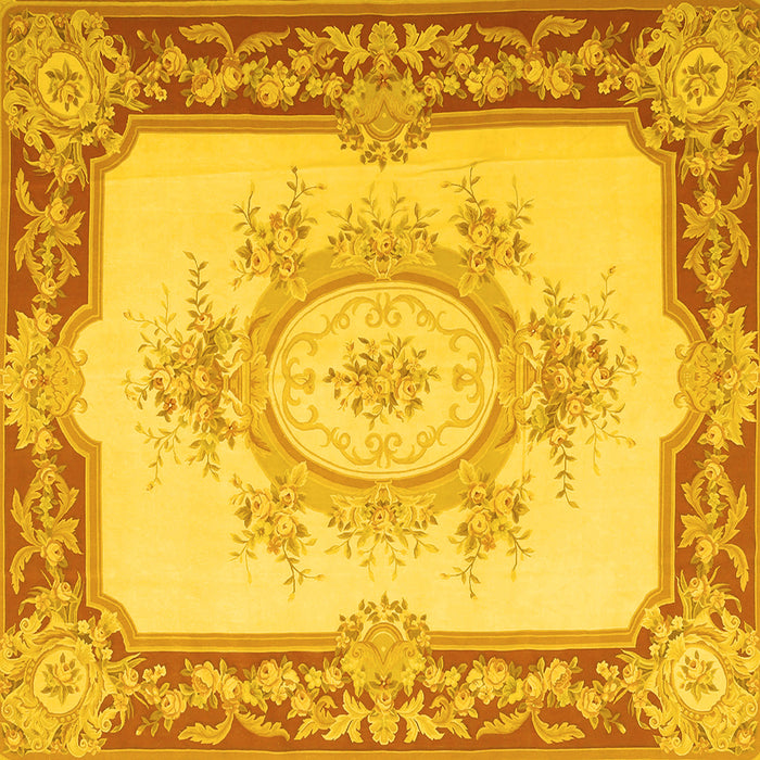 Square Machine Washable Medallion Yellow French Rug, wshtr2947yw