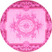 Round Machine Washable Medallion Pink French Rug, wshtr2947pnk