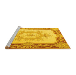 Sideview of Machine Washable Medallion Yellow French Rug, wshtr2947yw
