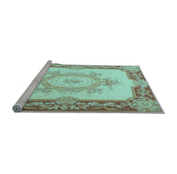 Sideview of Machine Washable Medallion Light Blue French Rug, wshtr2947lblu