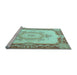 Sideview of Machine Washable Medallion Light Blue French Rug, wshtr2947lblu