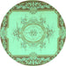 Round Machine Washable Medallion Turquoise French Area Rugs, wshtr2947turq