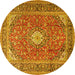 Round Machine Washable Medallion Yellow Traditional Rug, wshtr2948yw