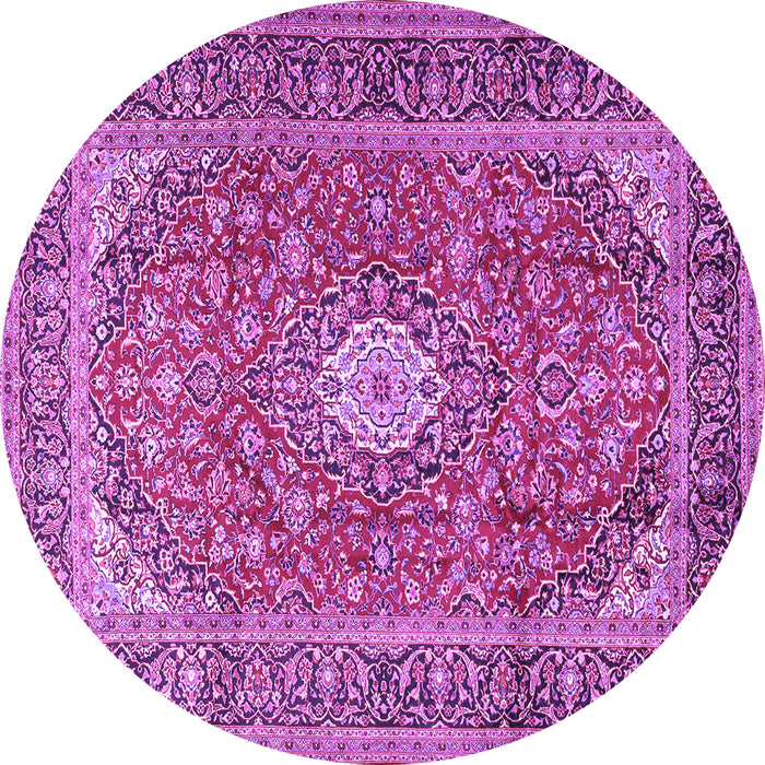 Round Machine Washable Medallion Purple Traditional Area Rugs, wshtr2948pur