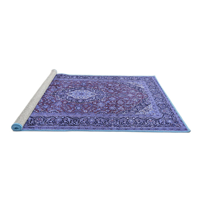 Sideview of Machine Washable Medallion Blue Traditional Rug, wshtr2948blu