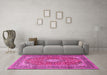 Machine Washable Medallion Pink Traditional Rug in a Living Room, wshtr2948pnk