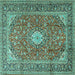 Square Machine Washable Medallion Turquoise Traditional Area Rugs, wshtr2948turq