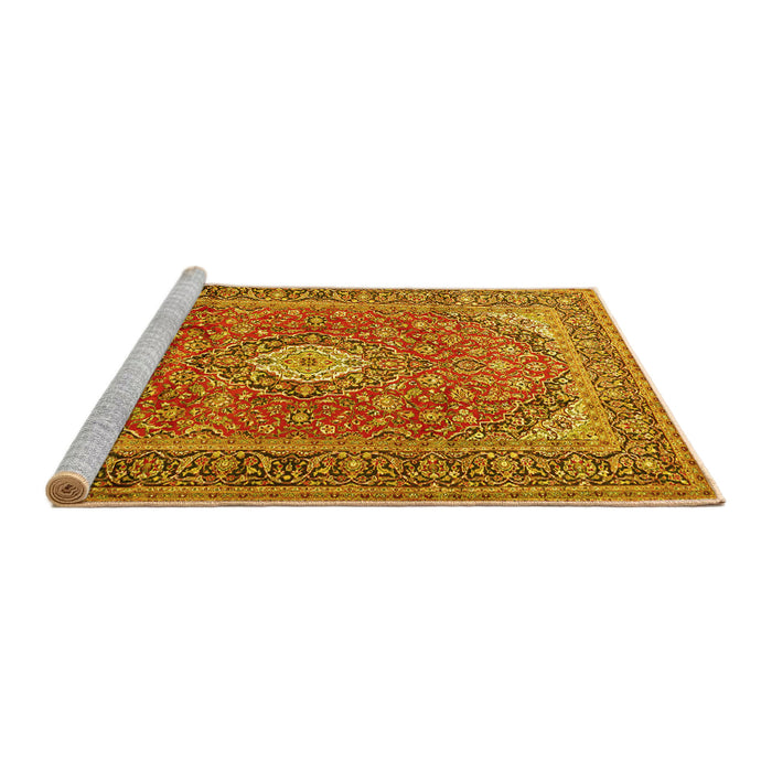 Sideview of Machine Washable Medallion Yellow Traditional Rug, wshtr2948yw