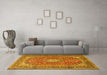 Machine Washable Medallion Yellow Traditional Rug in a Living Room, wshtr2948yw