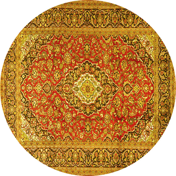 Round Medallion Yellow Traditional Rug, tr2948yw