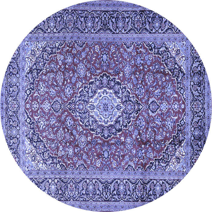 Round Machine Washable Medallion Blue Traditional Rug, wshtr2948blu