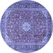 Round Machine Washable Medallion Blue Traditional Rug, wshtr2948blu