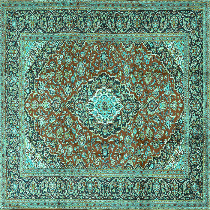 Square Medallion Turquoise Traditional Rug, tr2948turq