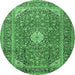 Round Machine Washable Medallion Emerald Green Traditional Area Rugs, wshtr2948emgrn