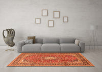 Machine Washable Medallion Orange Traditional Rug, wshtr2948org