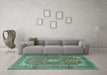 Machine Washable Medallion Turquoise Traditional Area Rugs in a Living Room,, wshtr2948turq