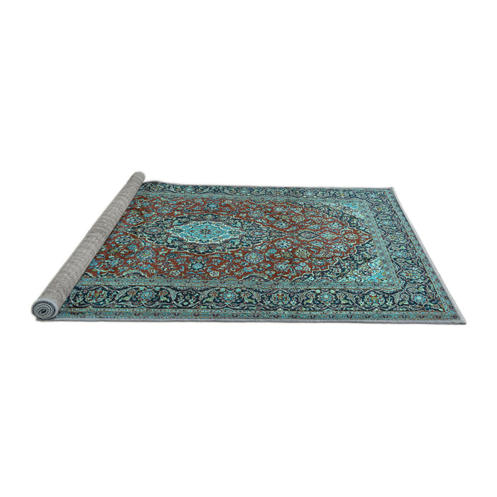 Sideview of Machine Washable Medallion Light Blue Traditional Rug, wshtr2948lblu