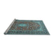 Sideview of Machine Washable Medallion Light Blue Traditional Rug, wshtr2948lblu