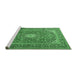 Sideview of Machine Washable Medallion Emerald Green Traditional Area Rugs, wshtr2948emgrn