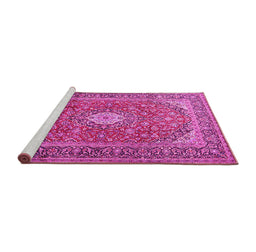 Sideview of Machine Washable Medallion Pink Traditional Rug, wshtr2948pnk