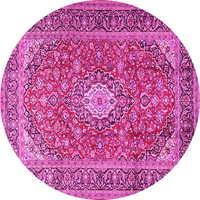 Round Machine Washable Medallion Pink Traditional Rug, wshtr2948pnk