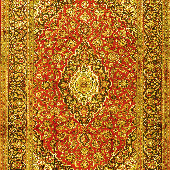 Machine Washable Medallion Yellow Traditional Rug, wshtr2948yw