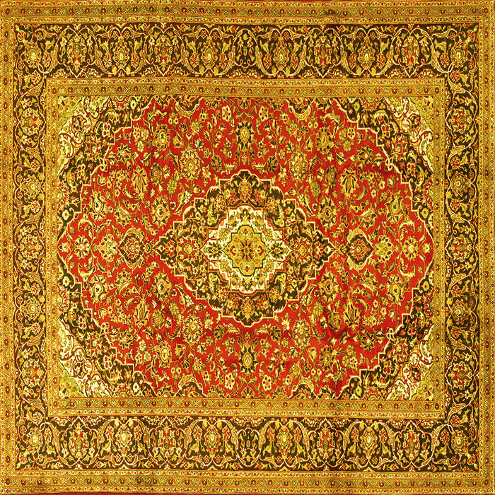 Square Machine Washable Medallion Yellow Traditional Rug, wshtr2948yw
