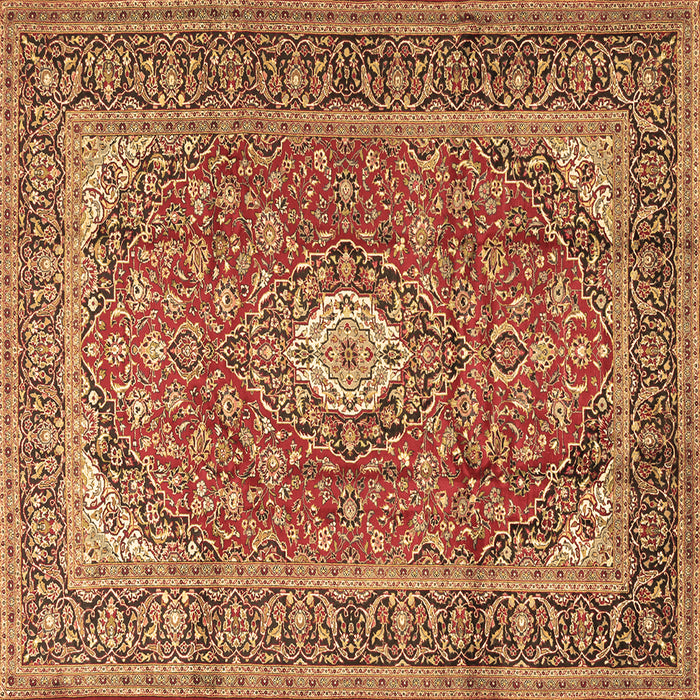 Square Machine Washable Medallion Brown Traditional Rug, wshtr2948brn