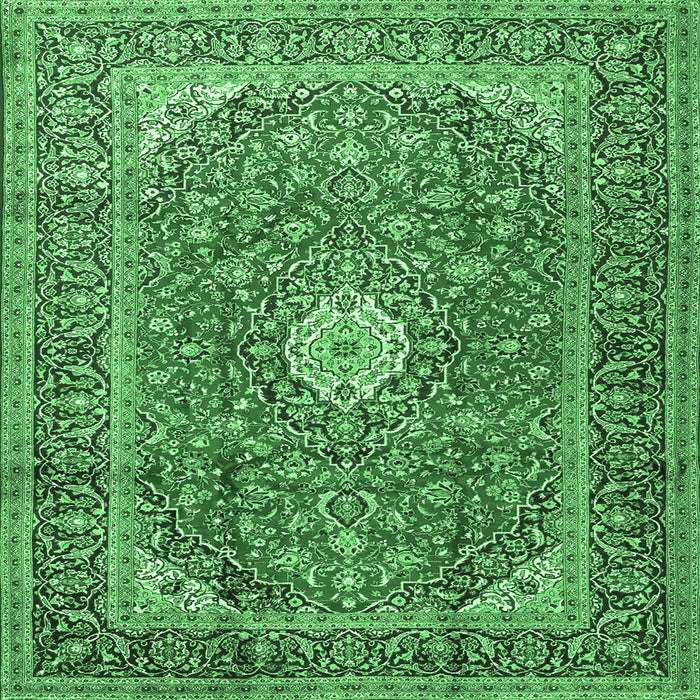Square Machine Washable Medallion Emerald Green Traditional Area Rugs, wshtr2948emgrn