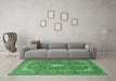 Machine Washable Medallion Emerald Green Traditional Area Rugs in a Living Room,, wshtr2948emgrn