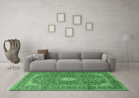 Machine Washable Medallion Emerald Green Traditional Rug, wshtr2948emgrn