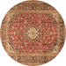 Round Machine Washable Medallion Brown Traditional Rug, wshtr2948brn