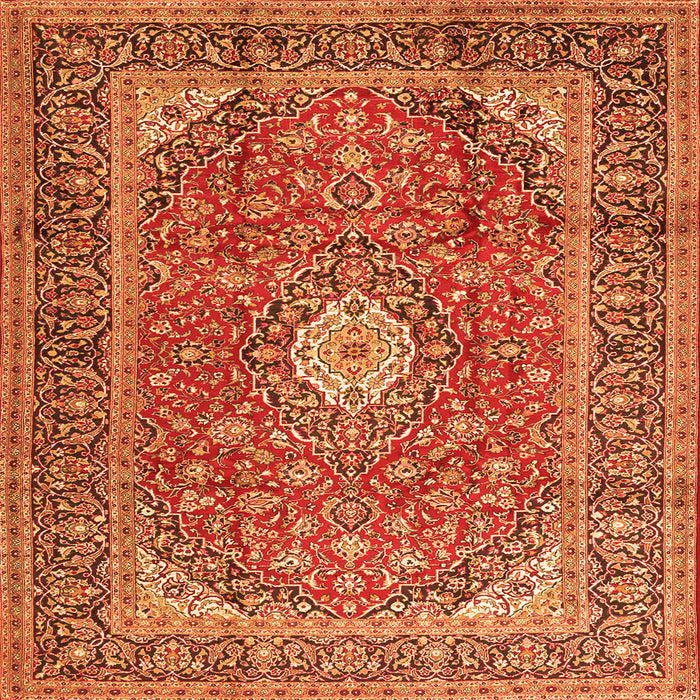 Round Machine Washable Medallion Orange Traditional Area Rugs, wshtr2948org