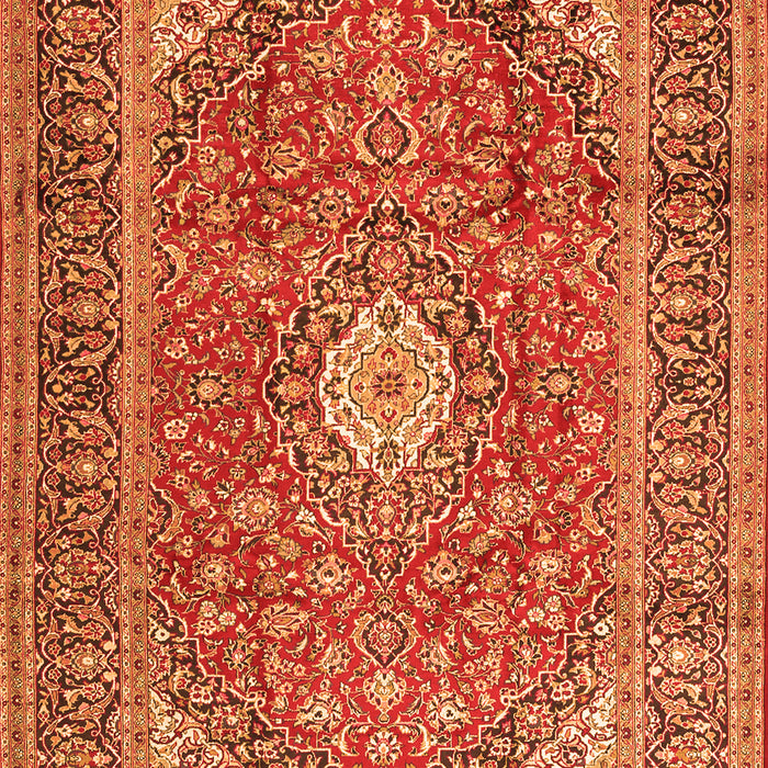 Serging Thickness of Machine Washable Medallion Orange Traditional Area Rugs, wshtr2948org