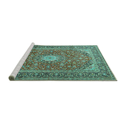 Sideview of Machine Washable Medallion Turquoise Traditional Area Rugs, wshtr2948turq